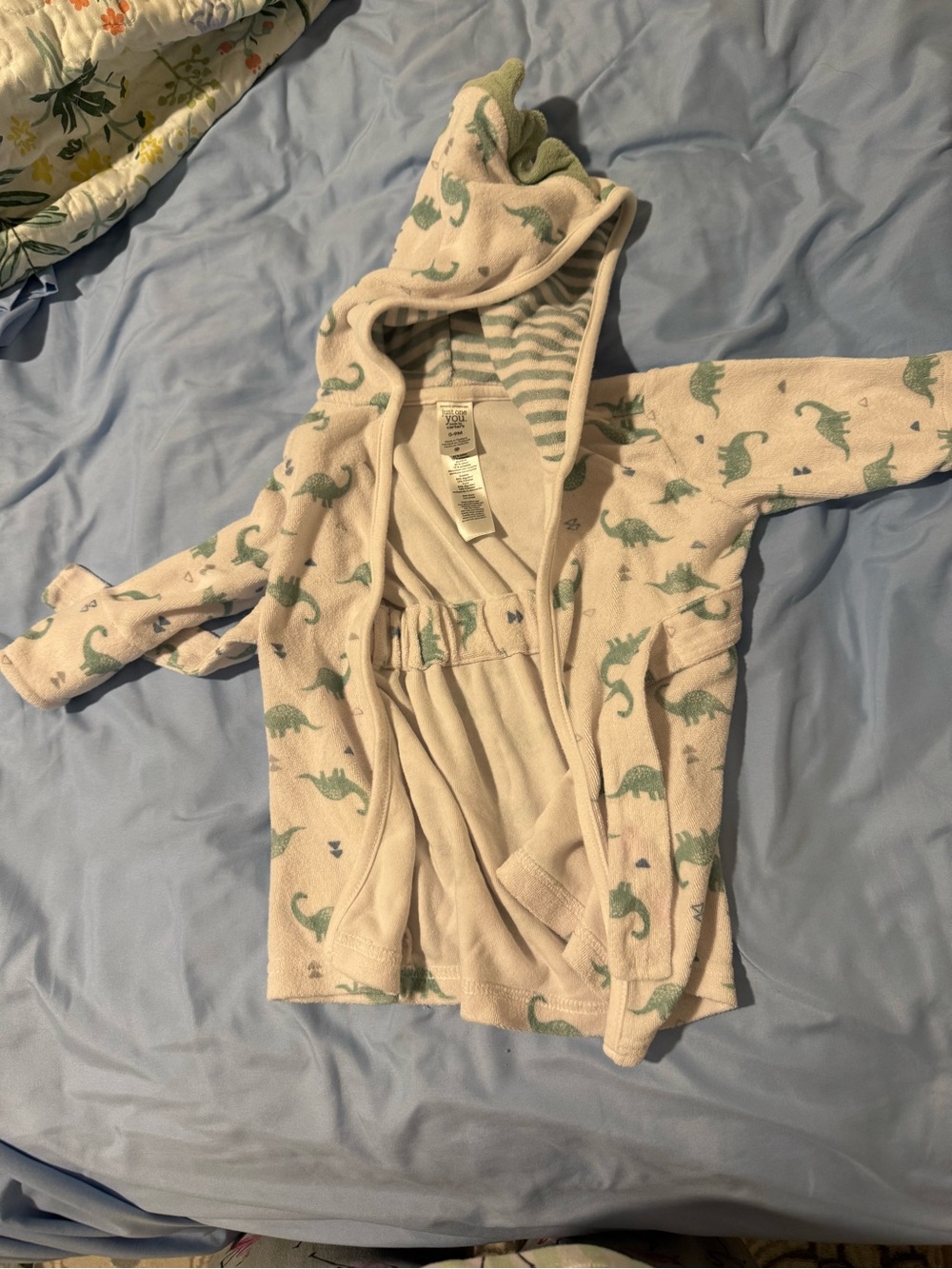 Carter's white Hooded Kids Pajama Robe with Green Dinosaur Print